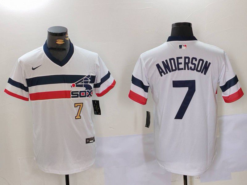 Men Chicago White Sox 7 Anderson White Throwback Game 2024 Nike MLB Jersey style 9021